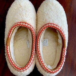 UGG Cream and Red Shearling Mules
